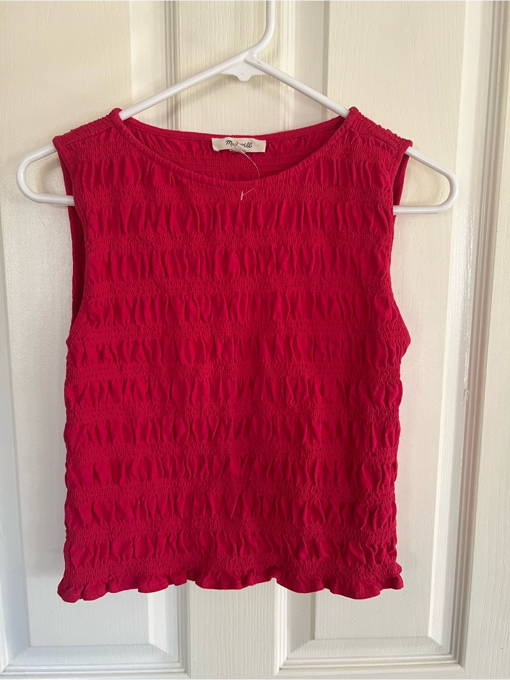 Madewell Smocked Cotton Linen Tank Top Pink Red Medium